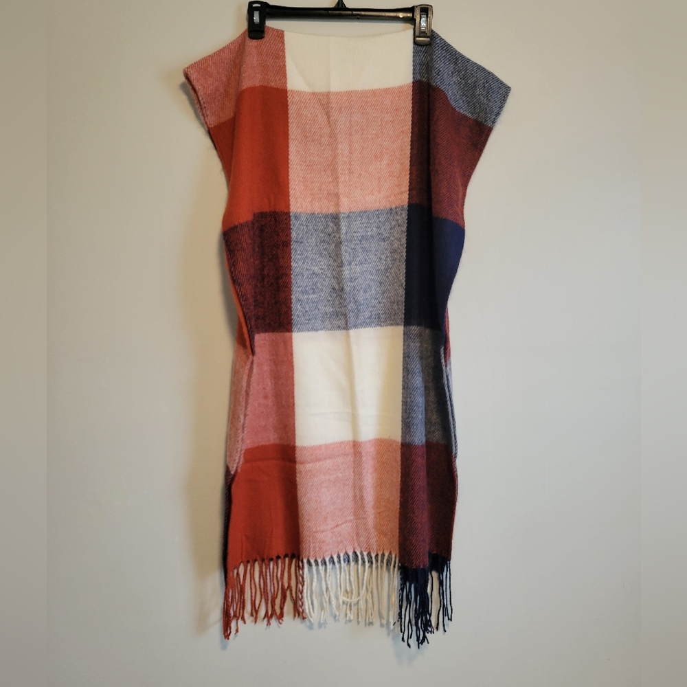 Colorful Plaid Fringe Sweater Scarf New Without Tags